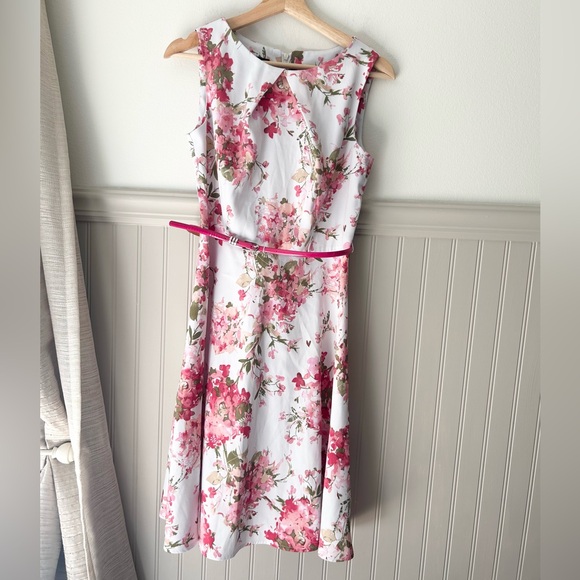 Alyx Dresses & Skirts - 🌸 Alyx Size 4 Pink Floral Belted Midi Dress – High Neckline | Zipper Back